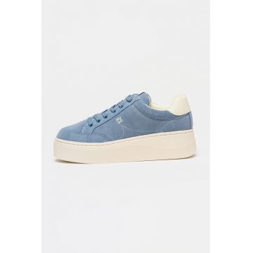 Pantofi sport din piele intoarsa cu talpa flatform Lyzz - Albastru prafuit