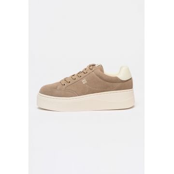 Pantofi sport din piele intoarsa cu talpa flatform Lyzz - Maro nisip