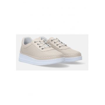 Pantofi sport din piele intoarsa cu talpa wedge si perforatii