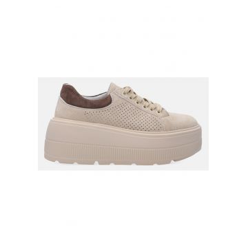 Pantofi sport din piele intoarsa cu talpe wedge - Bej