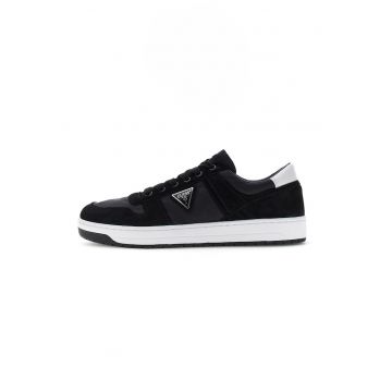 Pantofi sport din piele intoarsa si material textil cu logo metalic - Negru
