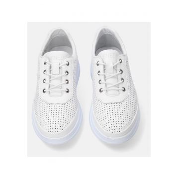 Pantofi sport din piele naturala cu talpa wedge si design perforat