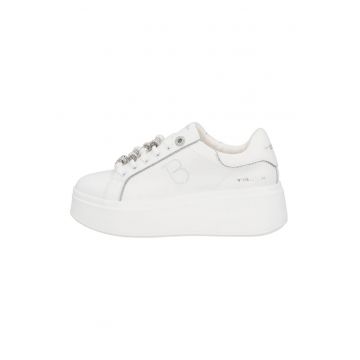 Pantofi sport din piele si piele ecologica - Alb/Argintiu