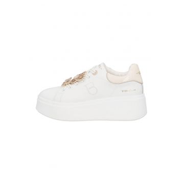Pantofi sport din piele si piele ecologica - Alb/Auriu