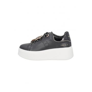 Pantofi sport din piele si piele ecologica - Negru