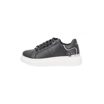 Pantofi sport din piele si piele ecologica - Negru