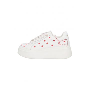Pantofi sport din piele si piele ecologica - Rosu/Alb