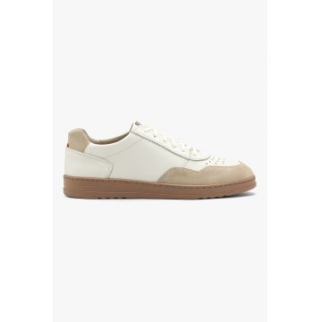 Pantofi sport din piele si piele intoarsa - Alb/Maro taupe deschis