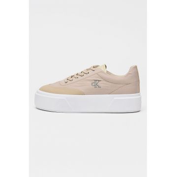 Pantofi sport flatform cu detaliu cu monograma brodata - Maro nisip