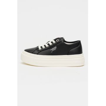 Pantofi sport flatform de piele - Alb/Negru