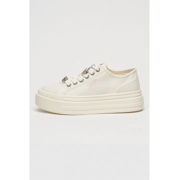 Pantofi sport flatform de piele cu talisman - Alb murdar