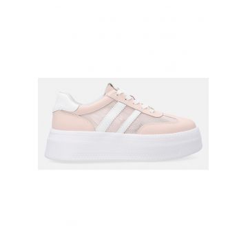 Pantofi sport flatform din piele si plasa