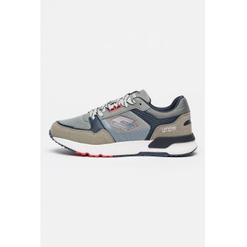 Pantofi sport low-cut Berne cu strat exterior de piele ecologica - Gri deschis