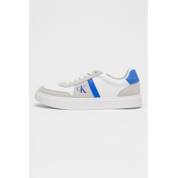 Pantofi sport low-cut cu garnituri de piele intoarsa - Gri deschis/Alb murdar/Albastru