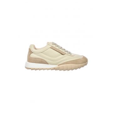 Pantofi sport low-cut cu garnituri din piele intoarsa - Bej