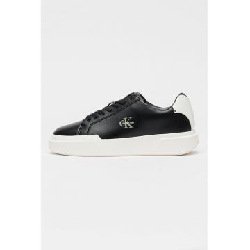 Pantofi sport low-cut din piele cu garnituri din material sintetic - Negru