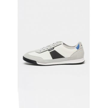 Pantofi sport Nitan din material textil cu garnituri de piele intoarsa - Gri deschis