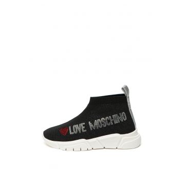 Pantofi sport slip-on tricotati - cu logo din strasuri
