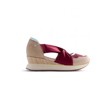 Pantofi sport wede cu piele intoarsa si plasa cu decupaje Sgay - Visiniu