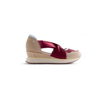 Pantofi sport wede cu piele intoarsa si plasa cu decupaje Sgay - Visiniu