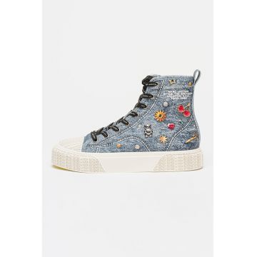 Tenisi mid-high din denim cu model - Albastru melange
