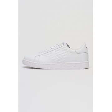 Pantofi spor unisex din piele cu monograma in relief - Alb murdar