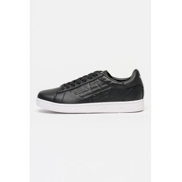 Pantofi spor unisex din piele cu monograma in relief - Gri antracit