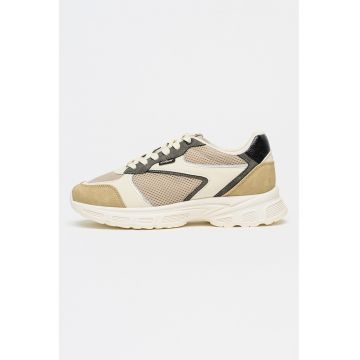Pantofi sport cu insertii din plasa - Kaki/Alb murdar/Gri inchis