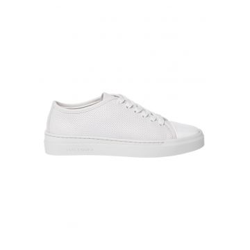 Pantofi sport cu perforatii si garnituri de piele lacuita - Alb