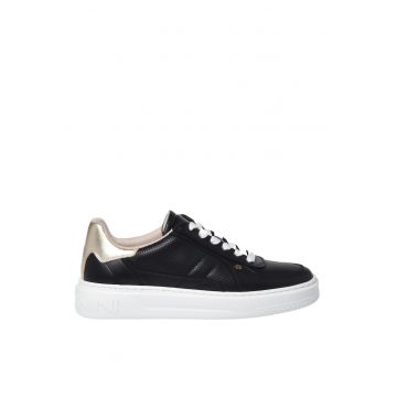 Pantofi sport de piele cu garnitura contrastanta - Negru