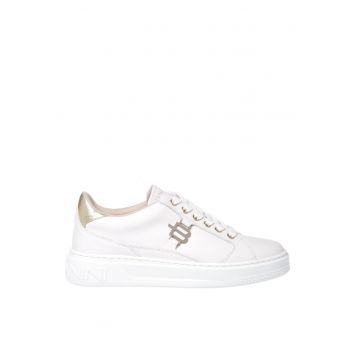 Pantofi sport de piele cu logo metalic - Alb