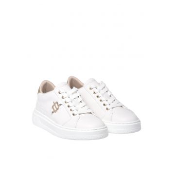 Pantofi sport de piele cu logo metalic - Alb