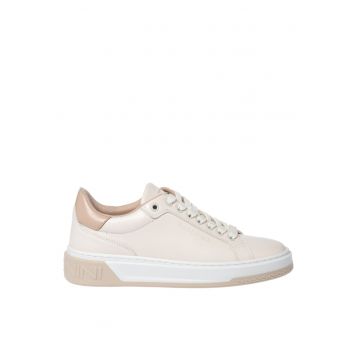 Pantofi sport de piele cu talpa plata - Alb murdar