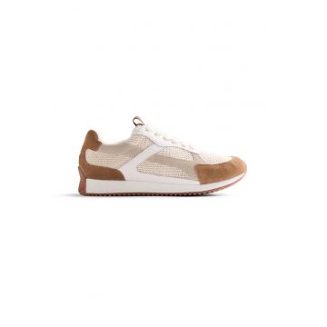 Pantofi sport de piele intoarsa cu garnituri crosetate Busia - Bej