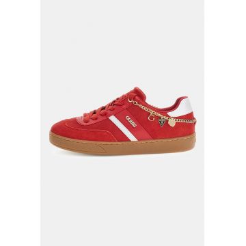 Pantofi sport de piele intoarsa si piele ecologica - Rosu/Alb/Auriu