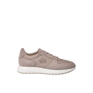 Pantofi sport de piele nabuc cu sireturi elastice - Bej