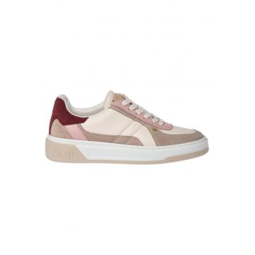 Pantofi sport de piele si piele intoarsa cu model colorblock - Bej