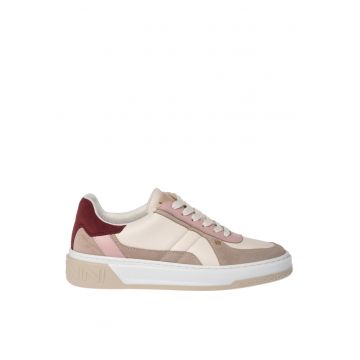 Pantofi sport de piele si piele intoarsa cu model colorblock - Bej