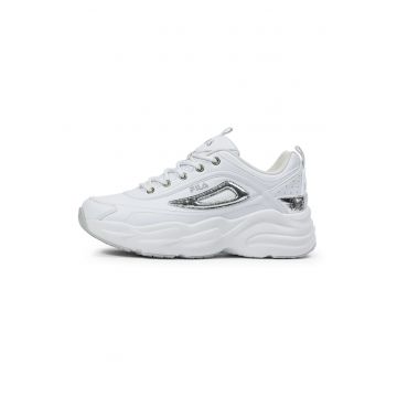 Pantofi sport demi-wedge cu detalii cu aspect metalic - Alb optic/Argintiu