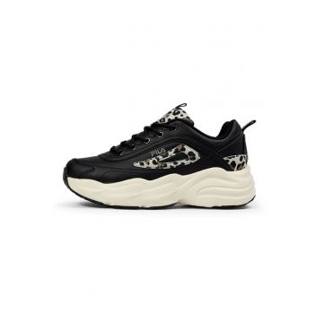 Pantofi sport demi-wedge din piele ecologica - Alb fildes/Negru