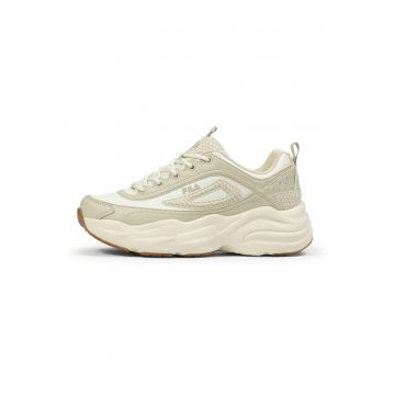 Pantofi sport demi-wedge din piele ecologica - Bej inchis/Alb murdar