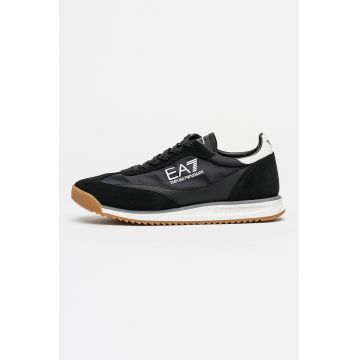 Pantofi sport din material textil cu insertii de piele intoarsa - Negru/Alb optic