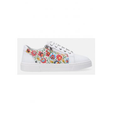 Pantofi sport din piele cu imprimeu floral pe lateral