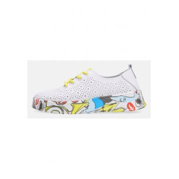 Pantofi sport din piele cu imprimeu si perforatii