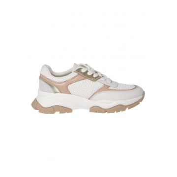 Pantofi sport din piele cu insertii din plasa - Alb