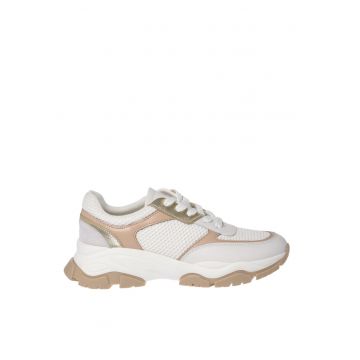 Pantofi sport din piele cu insertii din plasa - Alb