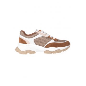 Pantofi sport din piele cu insertii din plasa - Maro