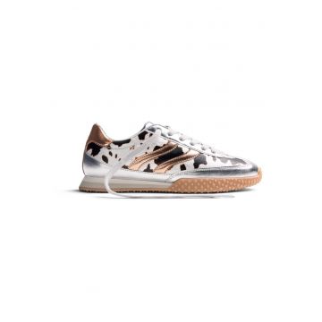 Pantofi sport din piele ecologica cu detaliu cu animal print Gering - Alb/Maro inchis/Argintiu