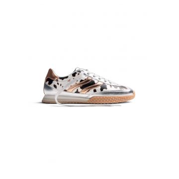 Pantofi sport din piele ecologica cu detaliu cu animal print Gering - Alb/Maro inchis/Argintiu