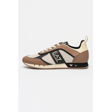 Pantofi sport din piele ecologica cu insertii din plasa - Bej/Caramel